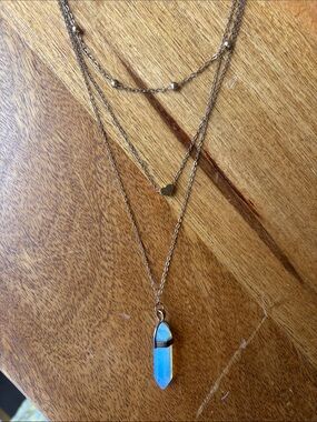 Gold-Tone Layered Necklace with Blue Opal Pendant